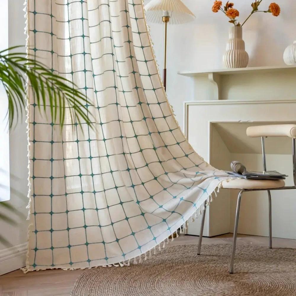 Turquoise Lattice Boho Tassel Curtain