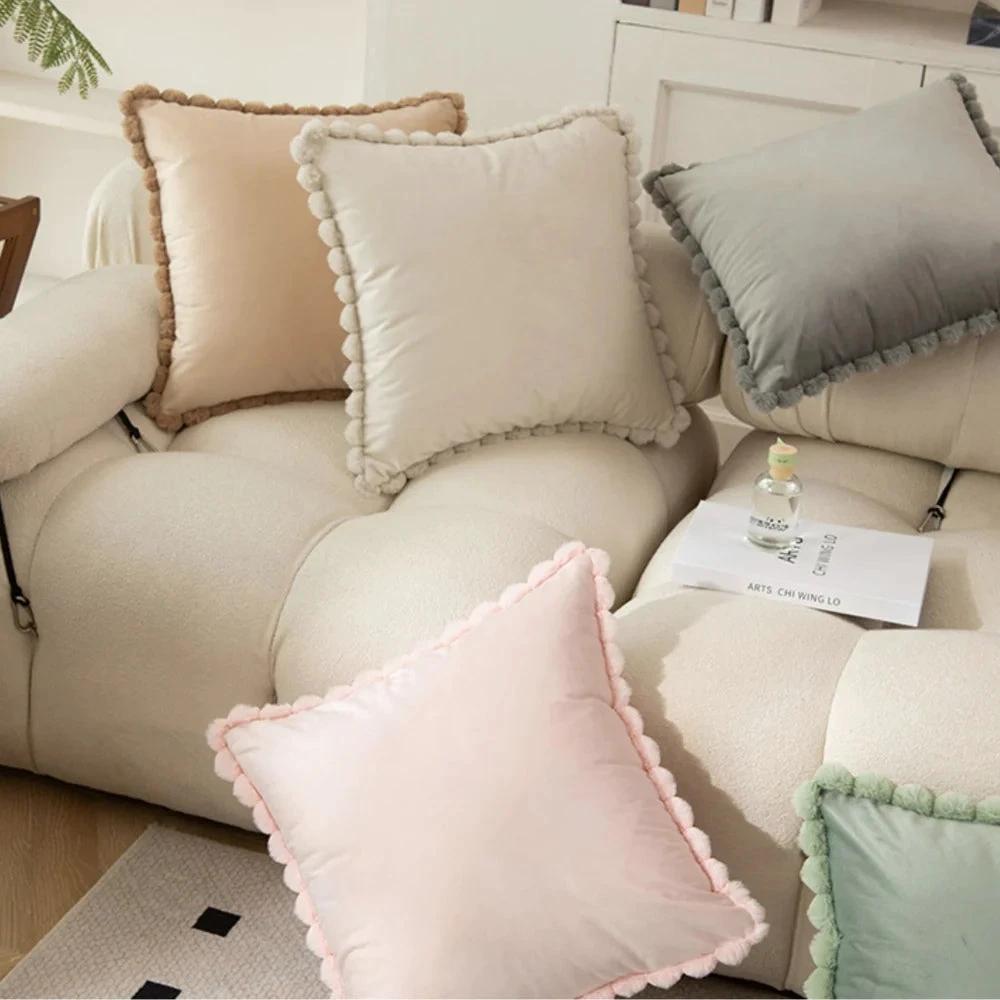 Velvet Pom-Pom Trim Cushion Cover