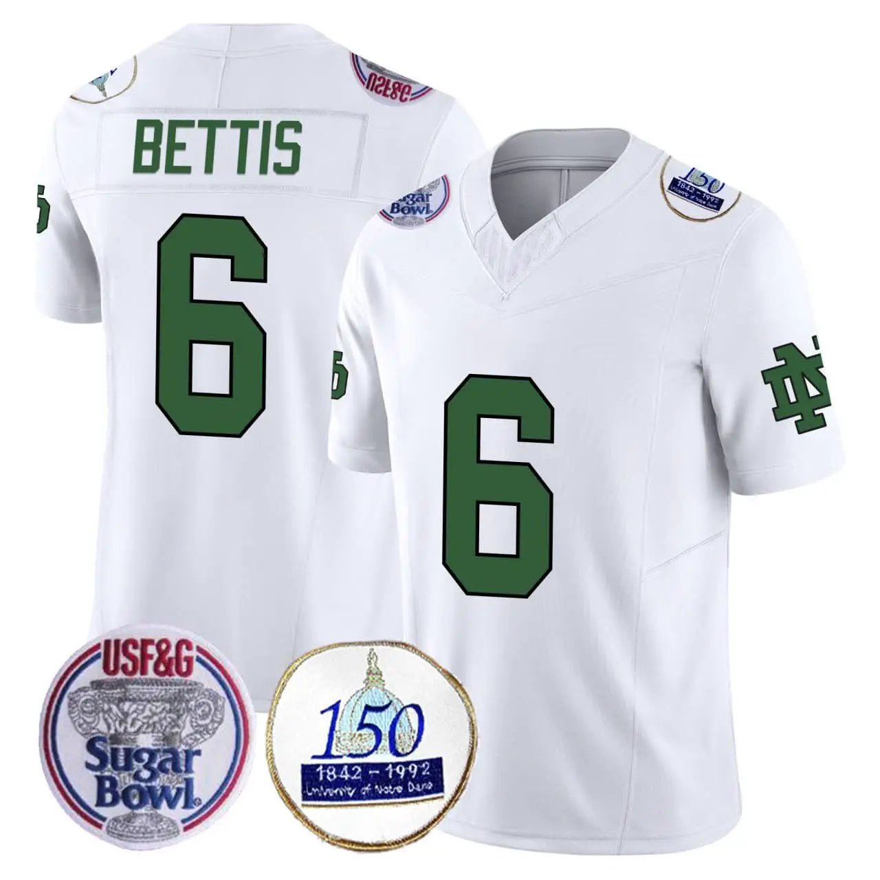 Men Jerome Bettis Notre Dame Football 1992 Sugar Bowl Patch White Jersey