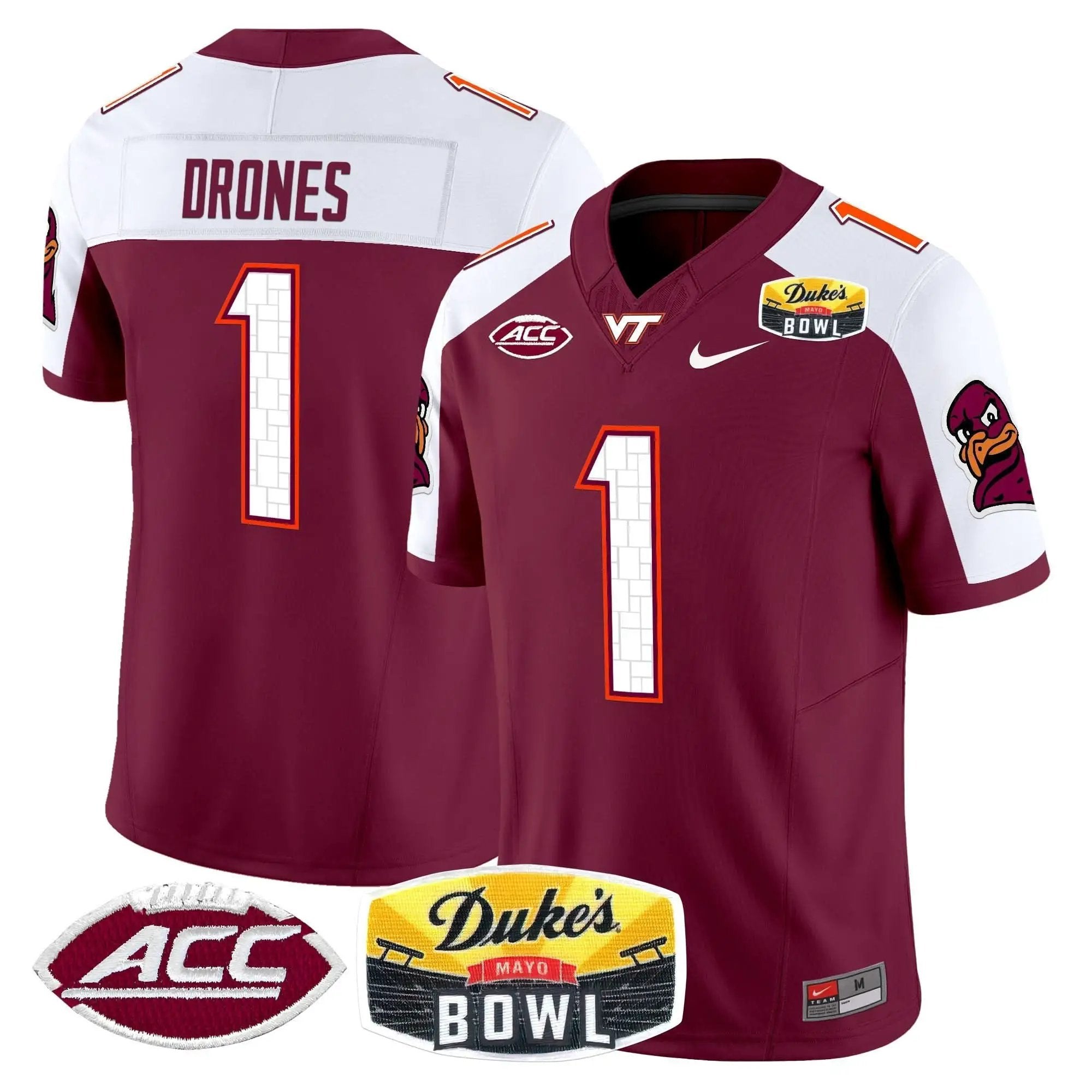 Men Virginia Tech Hokies Football 2025 Duke's Mayo Bowl Patch Vapor Limited Jersey
