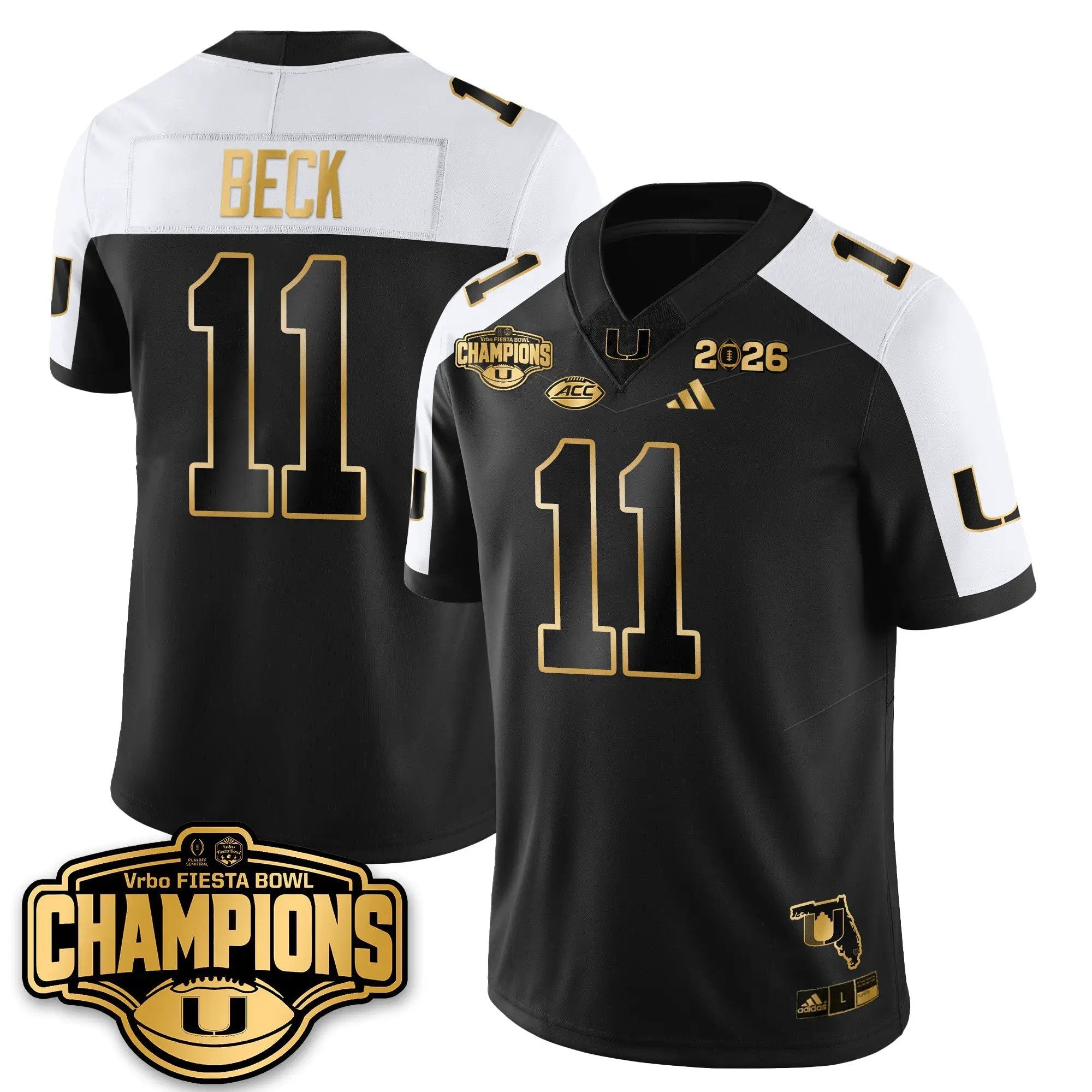 Men Miami Hurricanes Football Vapor Limited Gold Jersey - Fiesta Bowl Champions