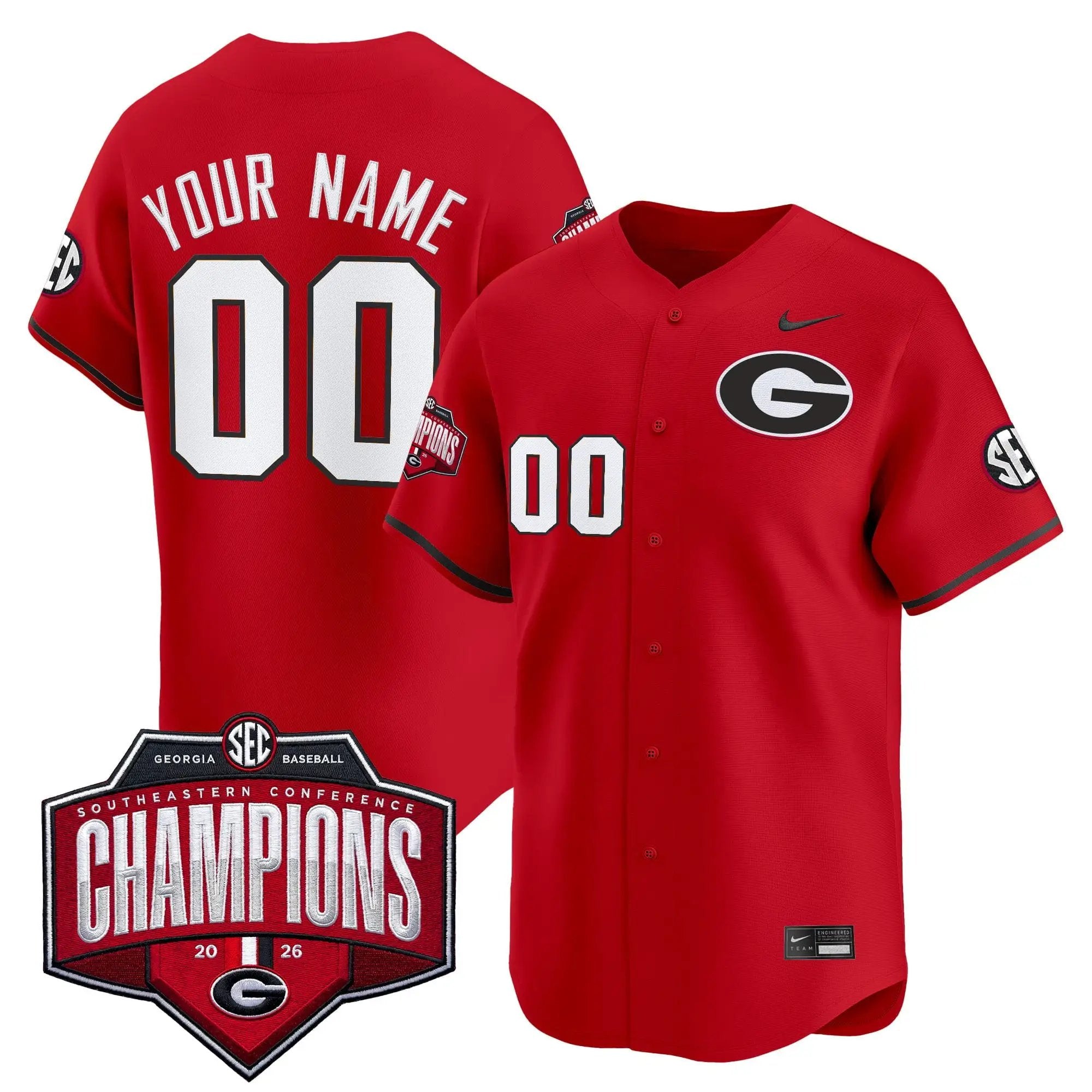 University of Georgia Bulldogs Baseball Southeastern Confernce Champions 2026 Vapor Premier Limited Custom Jersey - All Stitched