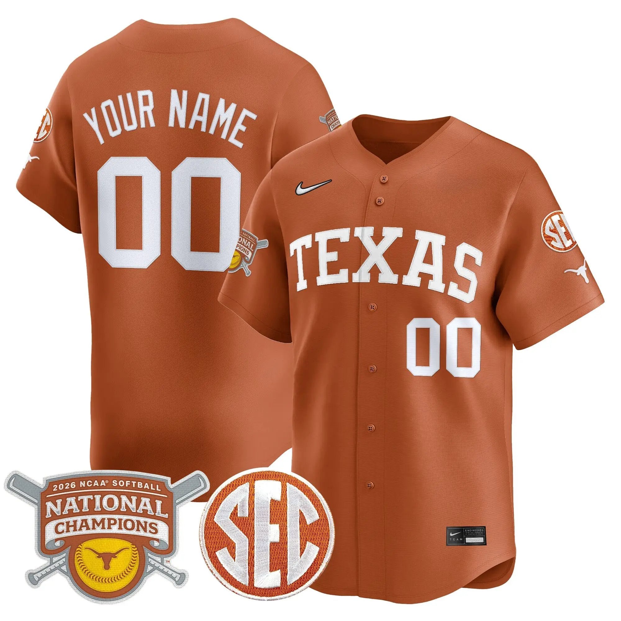 Texas Rangers 2026 Softball National Champions Vapor Premier Limited Custom Jersey - All Stitched