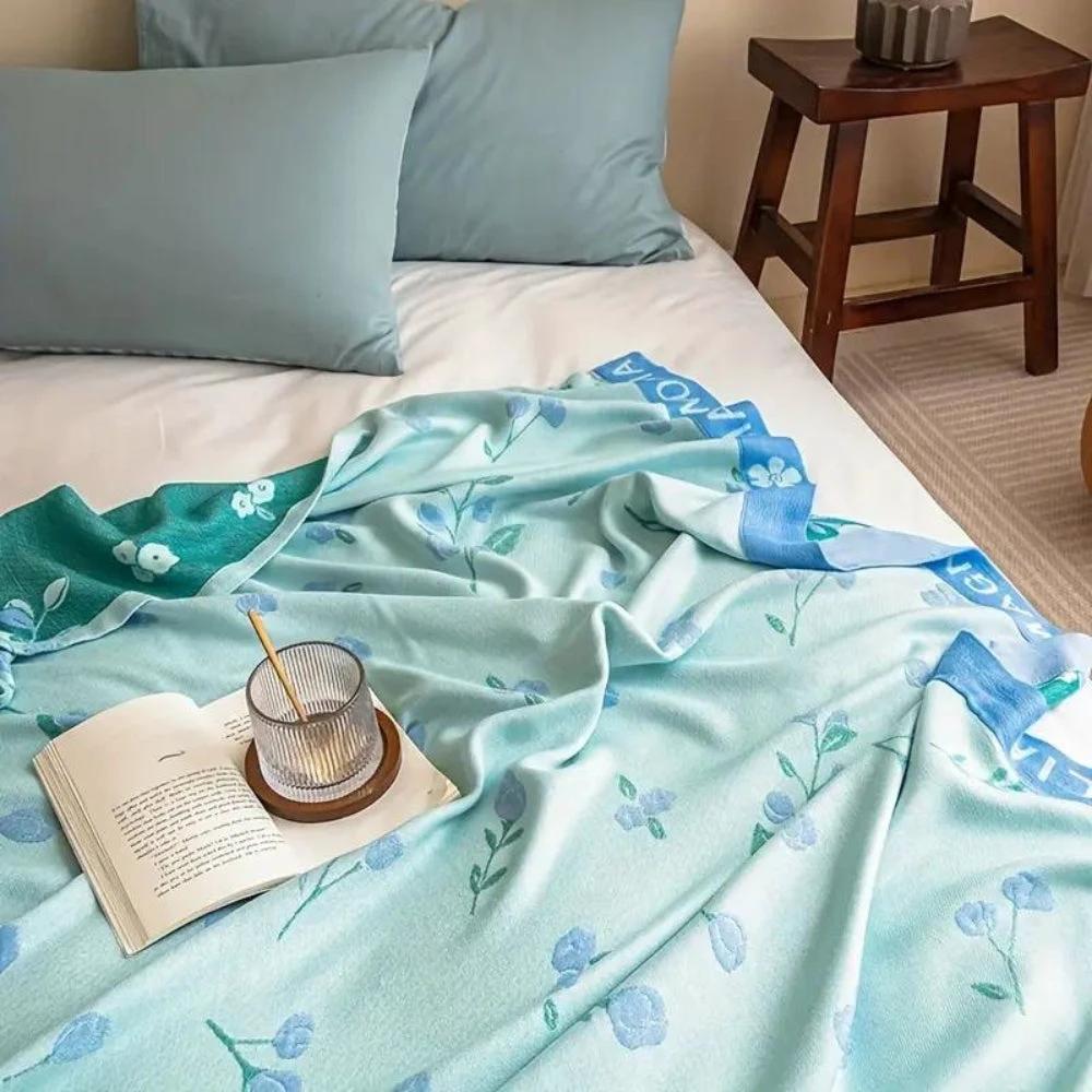 Blue Floral Bamboo Fiber Cooling Blanket