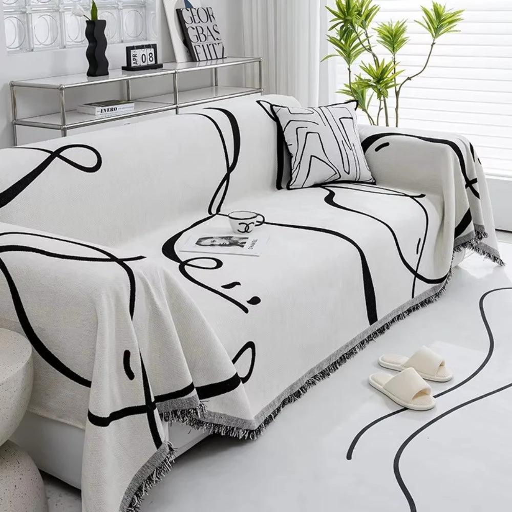 Abstract Line Reversible Chenille Sofa Cover