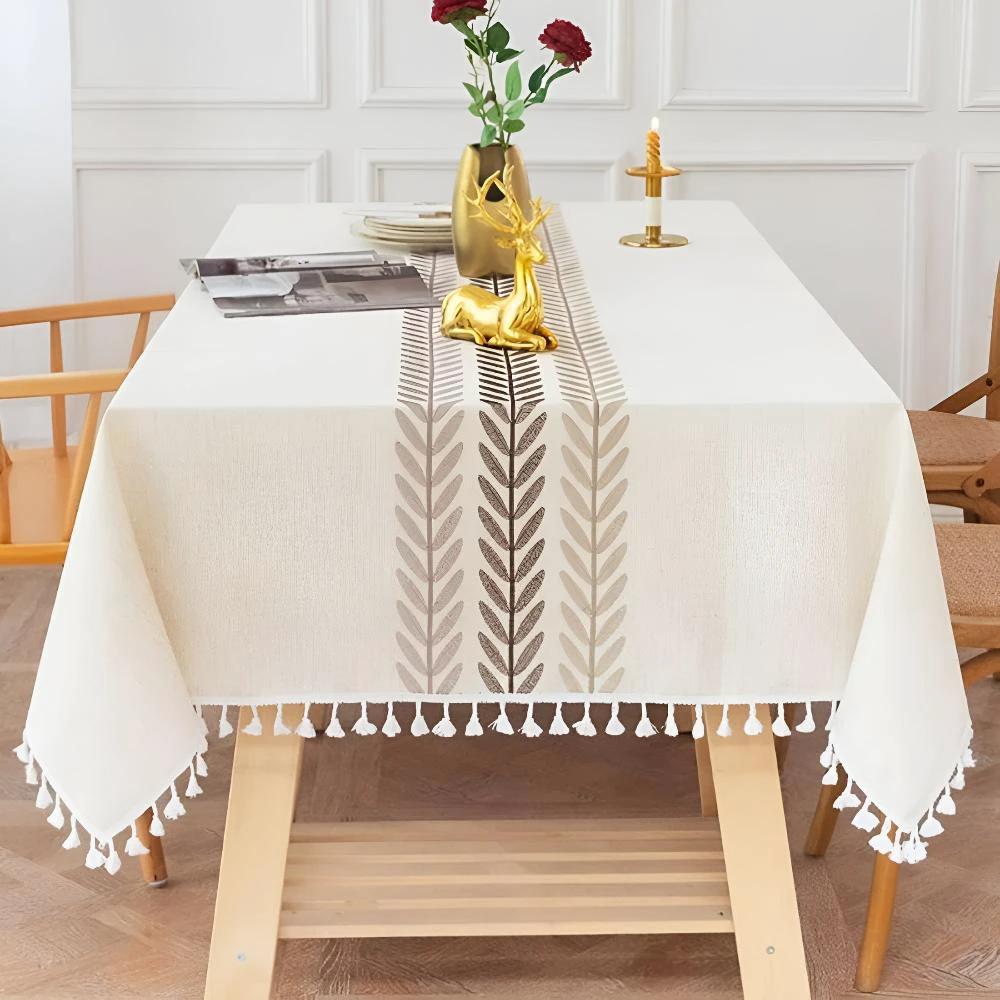 Elegance Leaves Embroidered Tablecloth