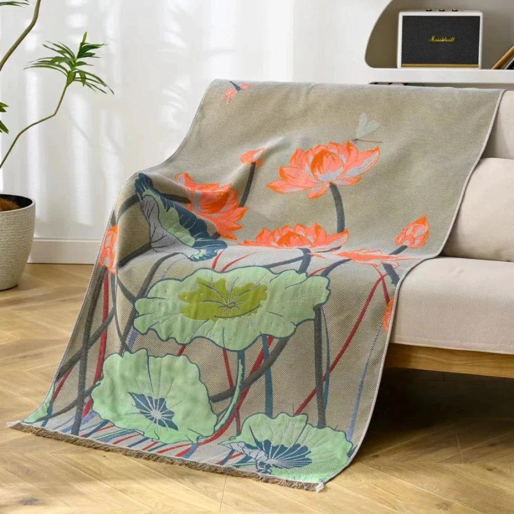 Rustic Lotus Charm Cotton Towel