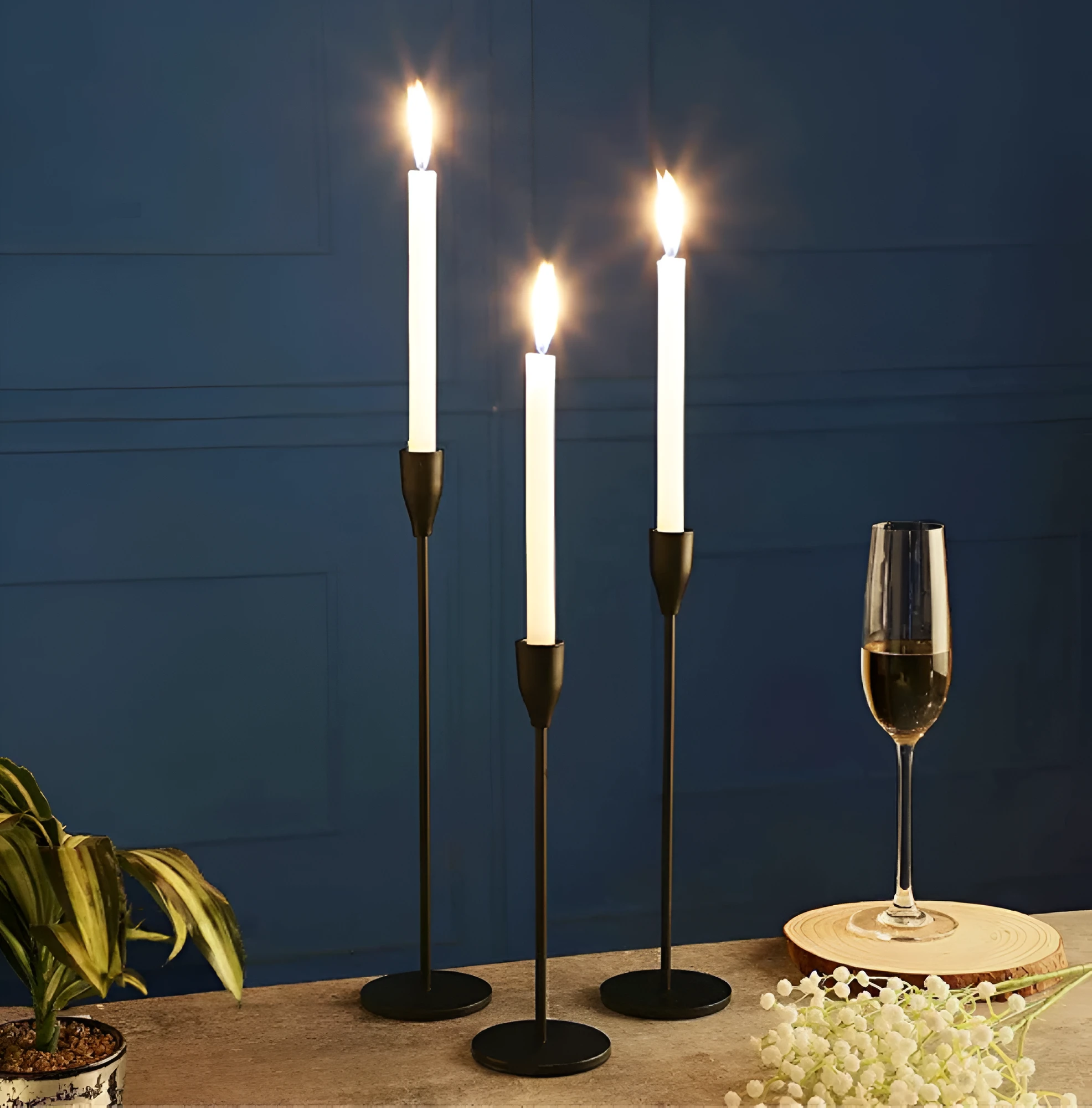 Sleek Metallic Candle Holders | 3 Pcs Set