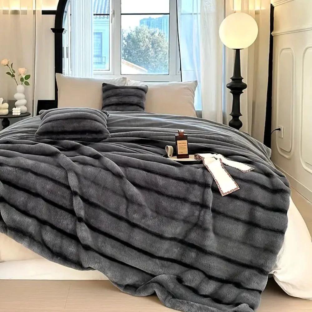 Ruched Faux Rabbit Fur Blanket