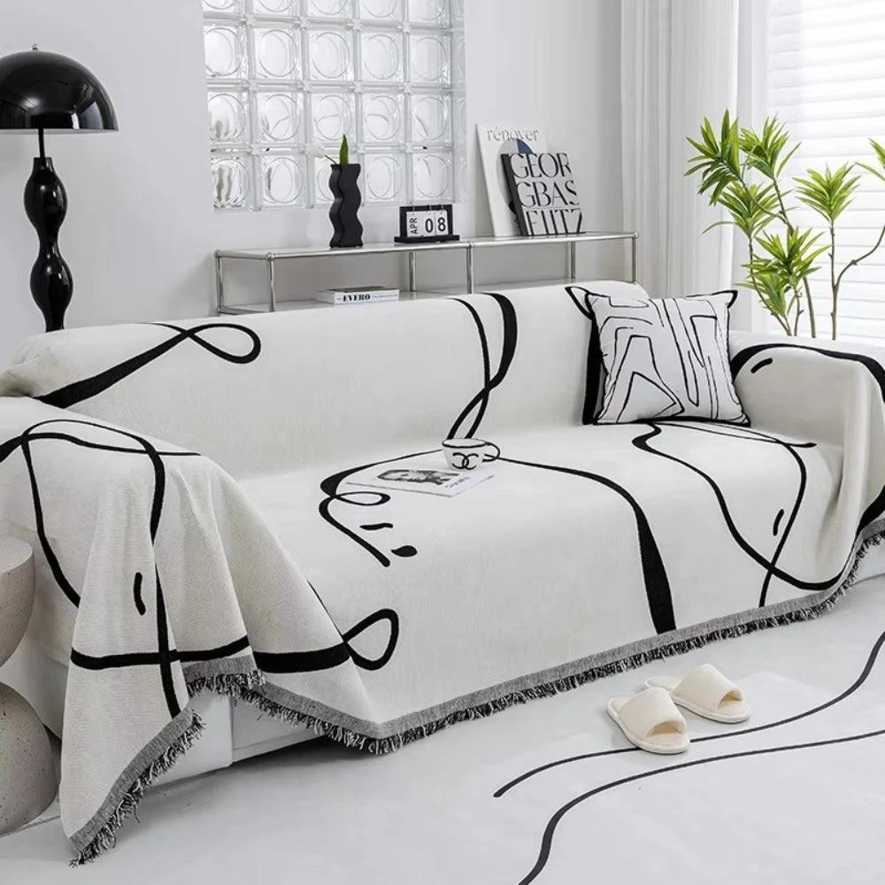 Abstract Line Reversible Chenille Sofa Cover