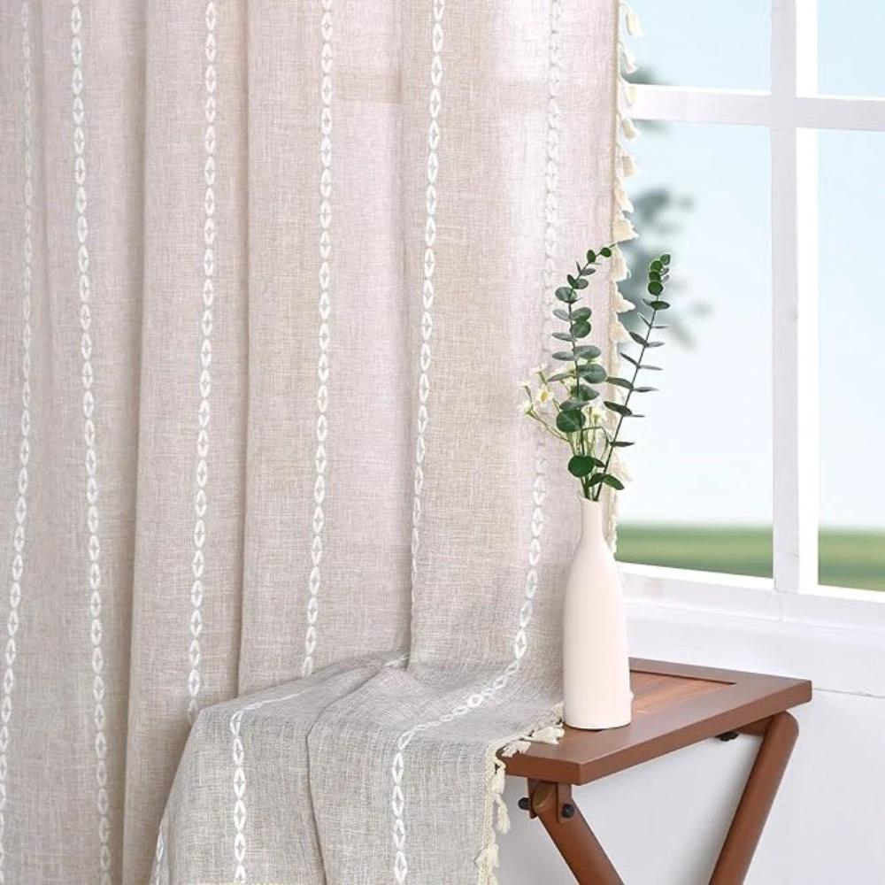 Boho Cotton Linen Kitchen Curtains