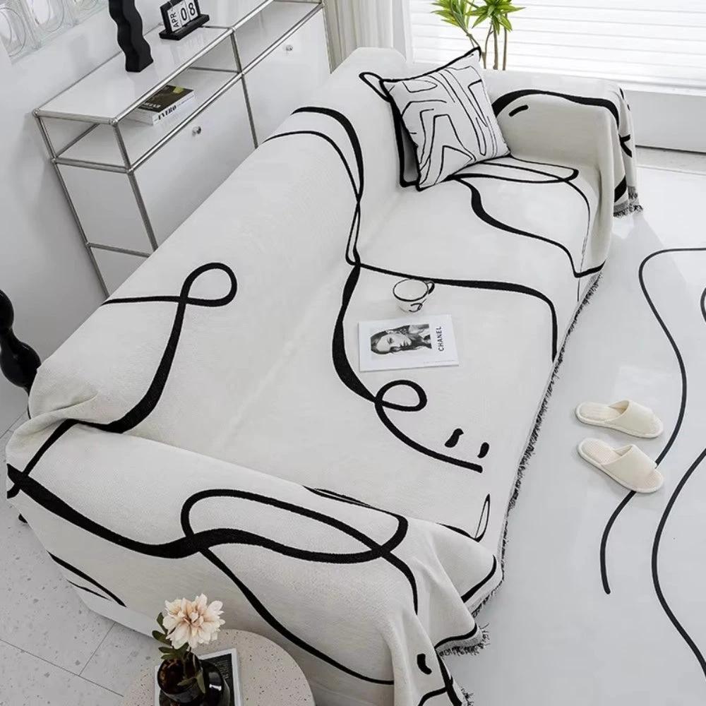 Abstract Line Reversible Chenille Sofa Cover