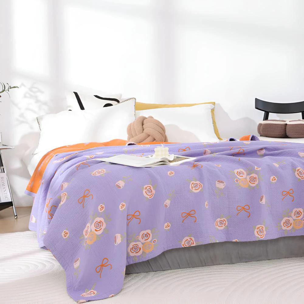 Bow-Knot and Rose Cotton Gauze Blanket