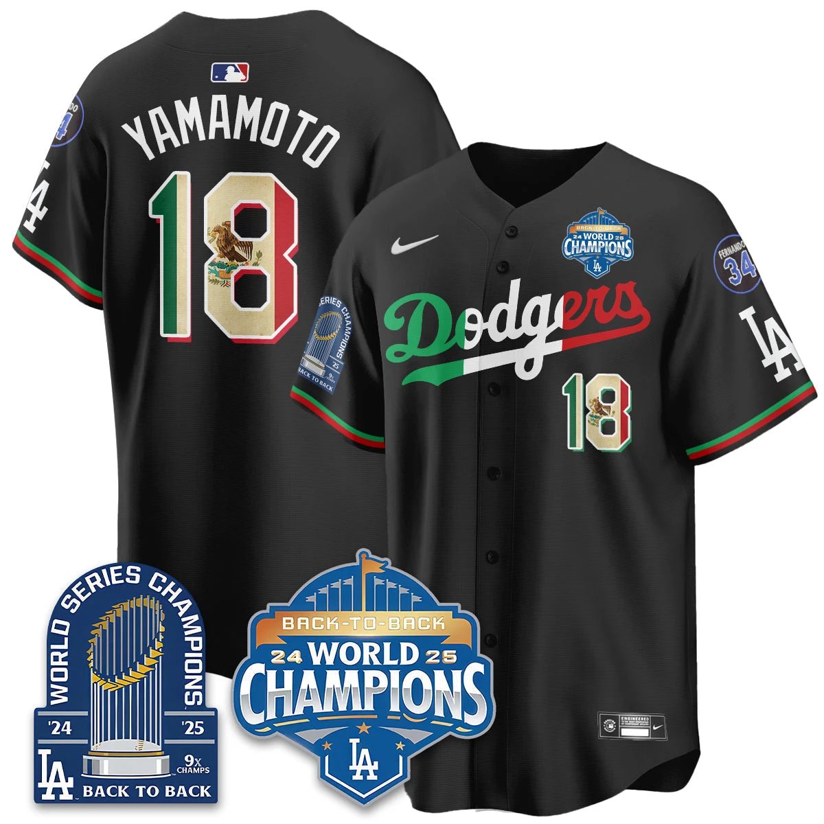 Los Angeles Dodgers Mexico World Series Champions Jersey - 9x Champs - All Stitched