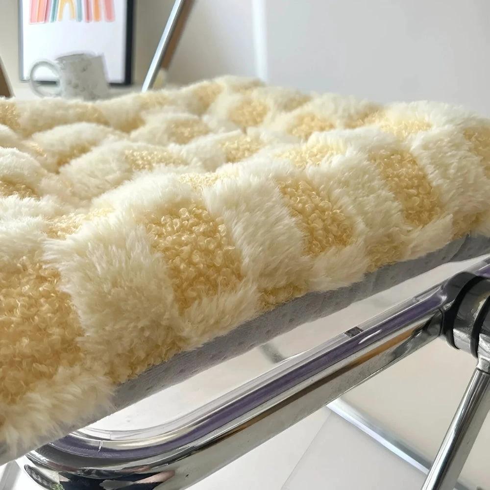 Fuzzy Checkered Fur Padded Cushion