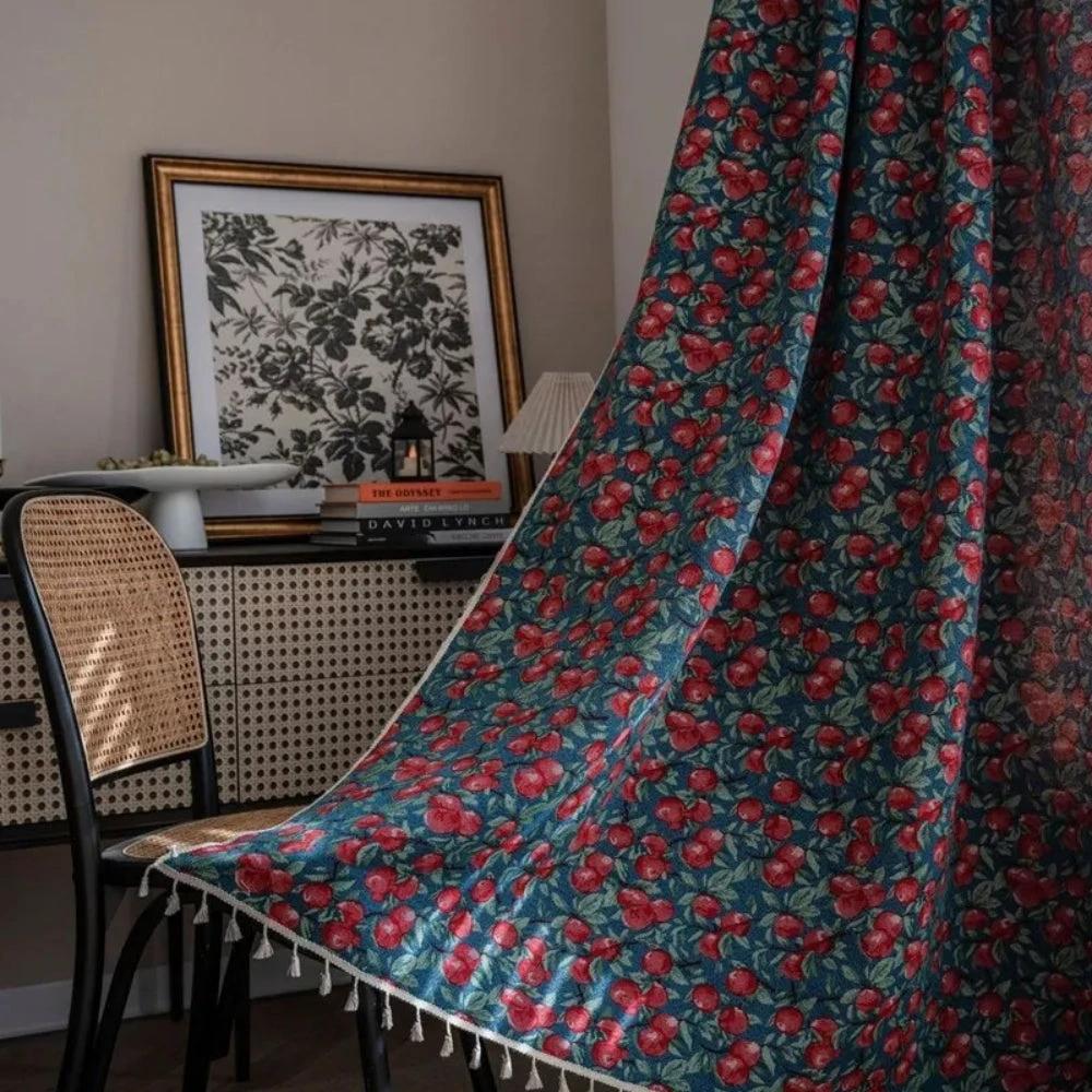 Cherry Bloom Botanical Tassel Curtain