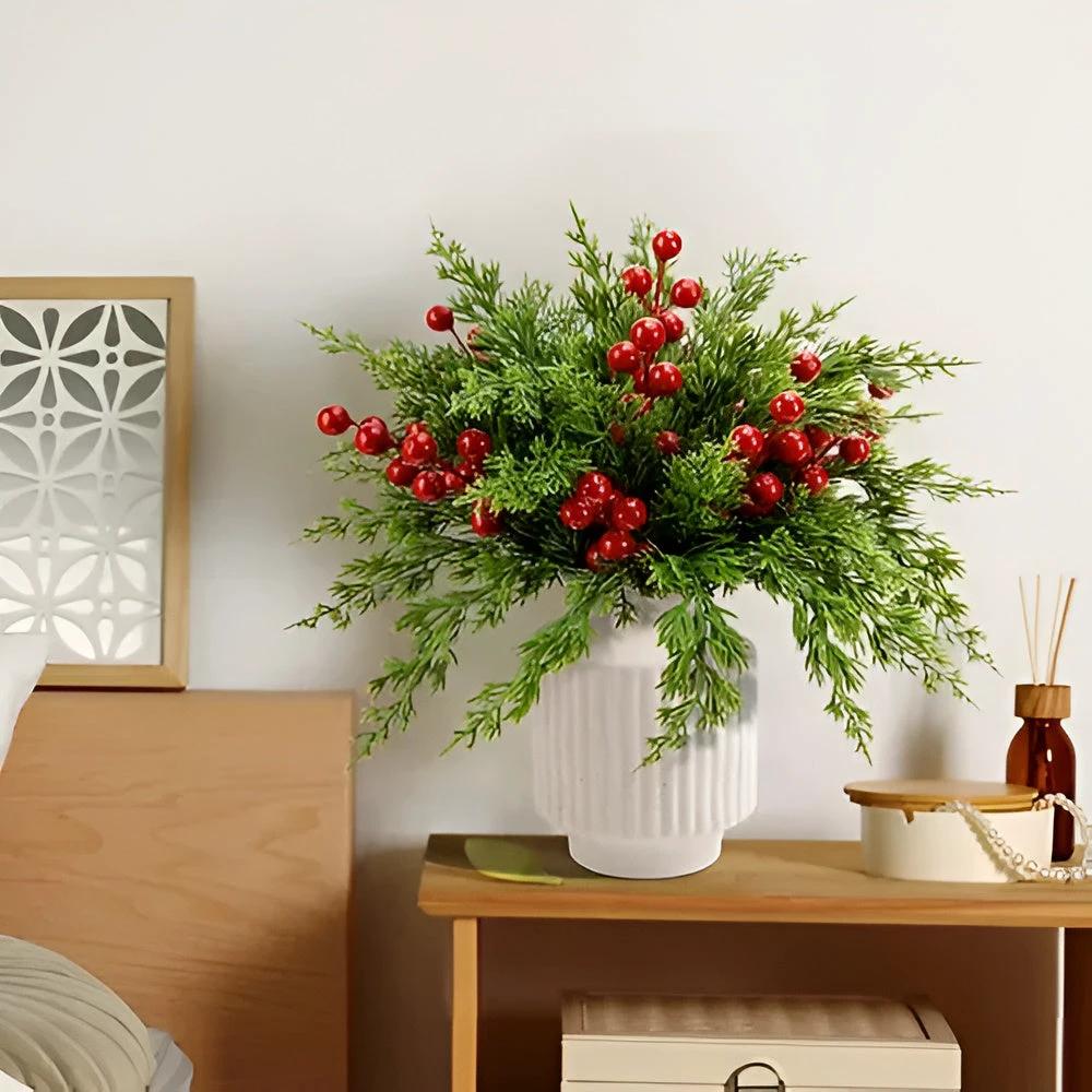Artificial Pine Branches with Red Berries