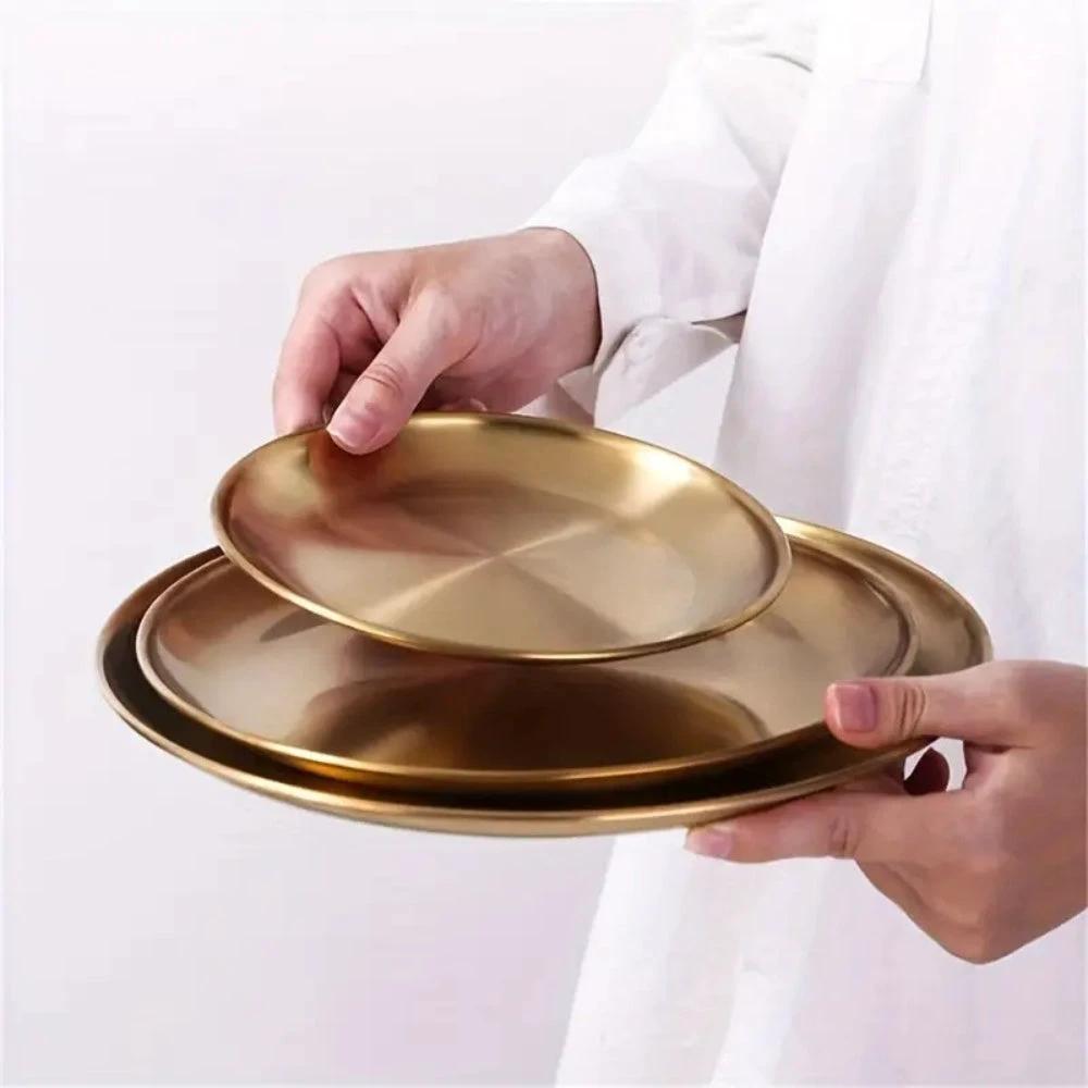Lustrous Golden Stainless Steel Serving Plates