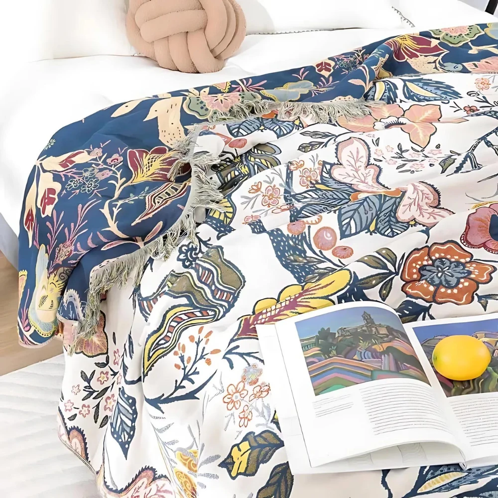 Rustic Artistic Flora Blanket | 100% Floral Cotton Blanket