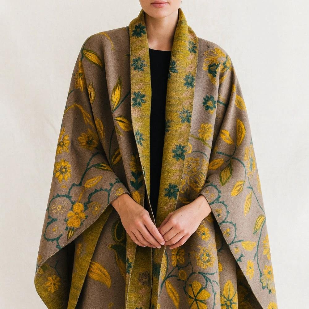 Elegant Double-Sided Floral Winter Shawl Scarf