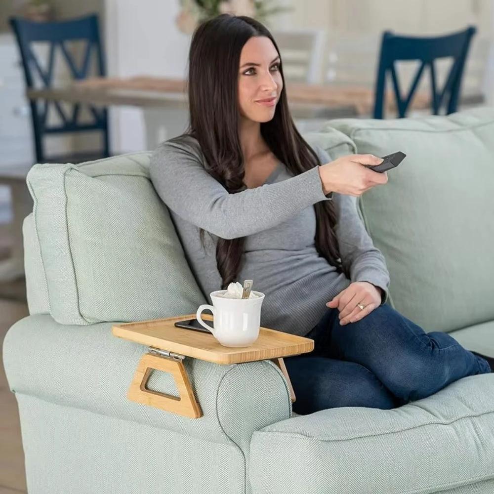 Adjustable Bamboo Clip-On Arm Tray Table