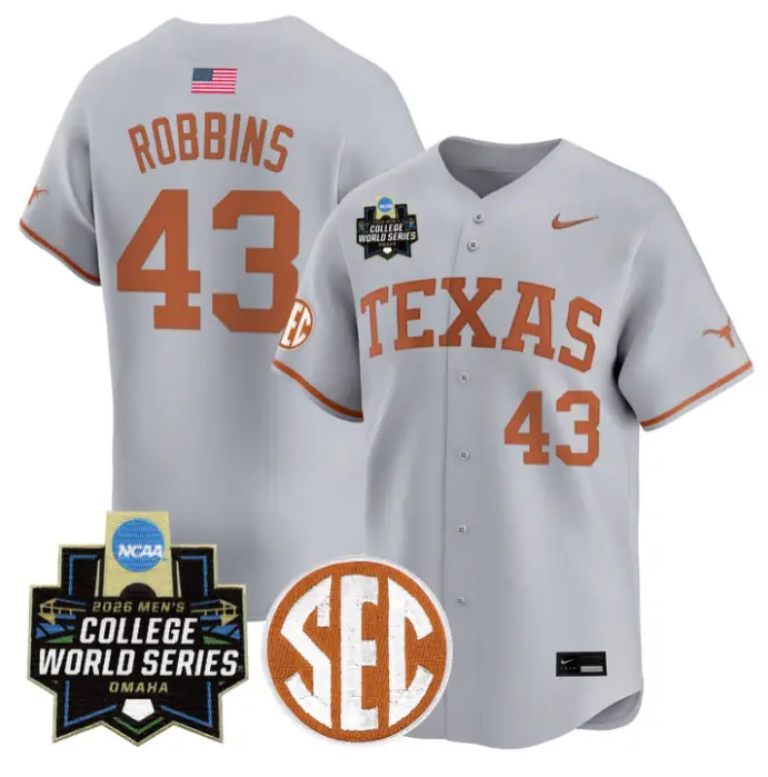 Aiden Robbins Jersey #43 Texas Longhorns 2026 World Series Stitched