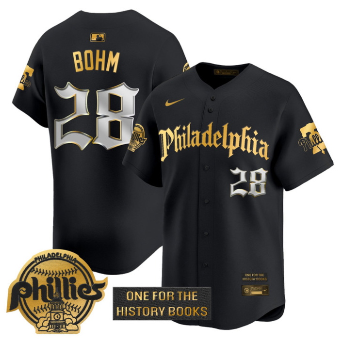 Alec Bohm Jersey #28 Phillies Retro Newspaper Edition Gold Vapor Premier Stitched