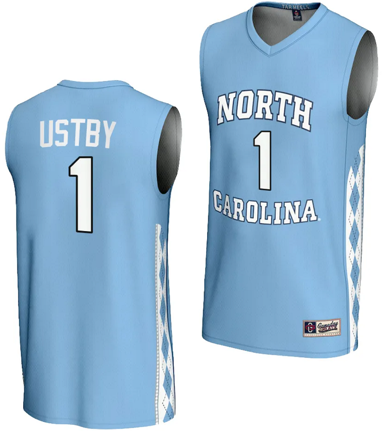 Alyssa Ustby Jersey #1 UNC Tar Heels Basketball Lightweight Blue
