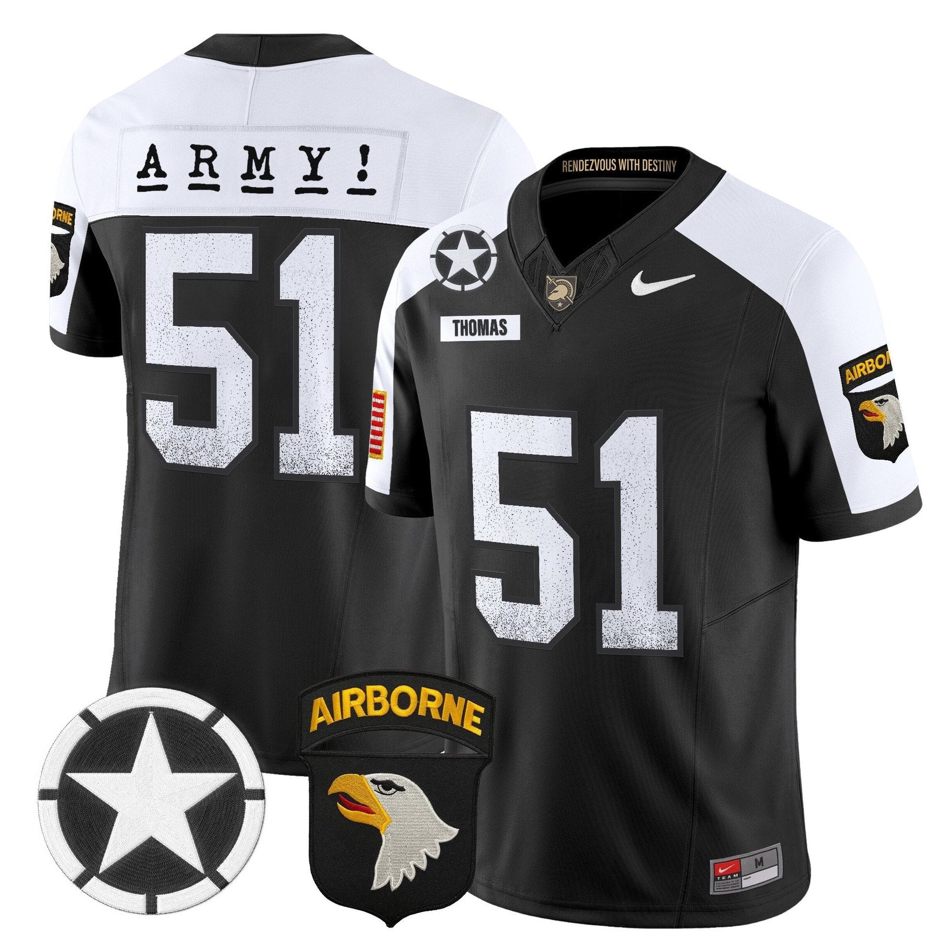 Andon Thomas Jersey #51 Army Black Knights 2025 Screaming Eagles Stitched