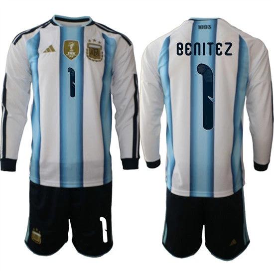 Argentina #1 Benitez Jersey Long Sleeve National Team x World Cup 2026 Home White On Field Soccer