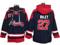 Atlanta Braves #27 Austin Riley Navy Ageless Must-Have Lace-Up Pullover Hoodie