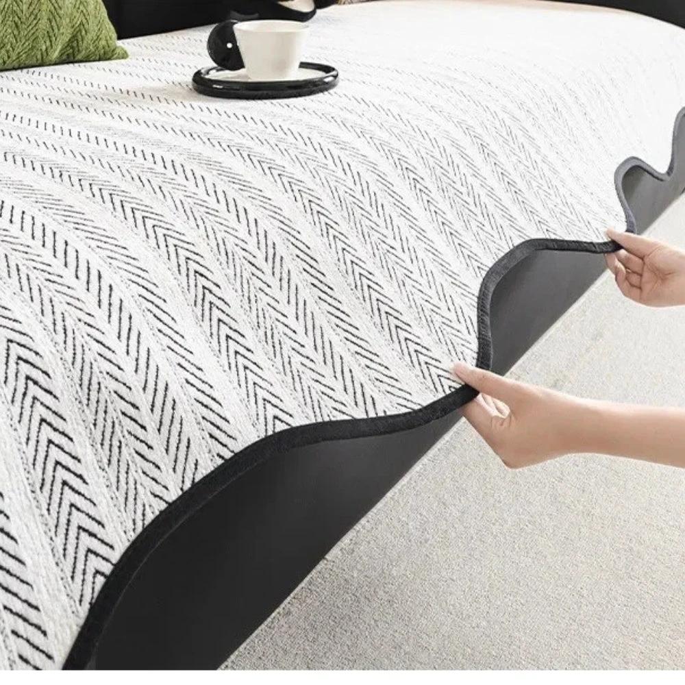 Aurivelle Herringbone Scallop Edge Sofa Cover
