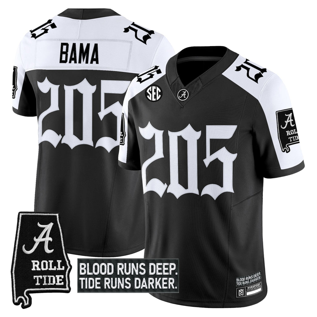 Bama Jersey #205 Alabama Crimson Gothic Bama Blood Edition Stitched