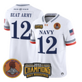 Beat Army Jersey #12 Navy Midshipmen 2025 Trophy Champions Patch Stitched White