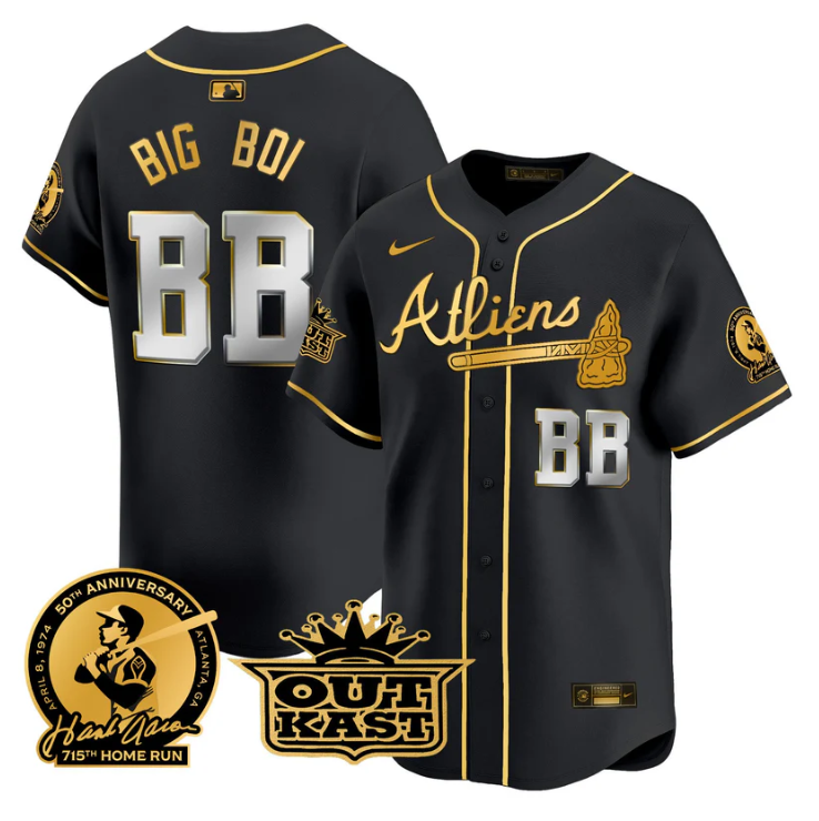 Big Boi Jersey #BB Atlanta Braves Atliens Hank Aaron Patch Limited Stitched