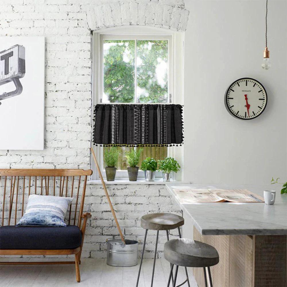Black Geometric Tribal Tassel Cabinet Curtain