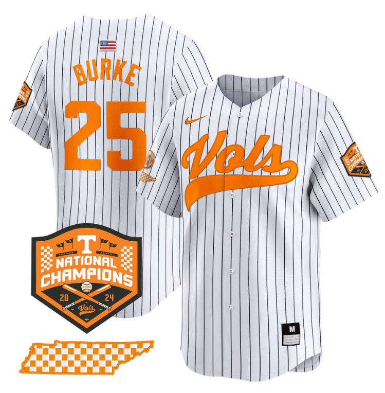 Blake Burke Jersey #25 Tennessee Vols 2024 Champions Stitched Pinstripe