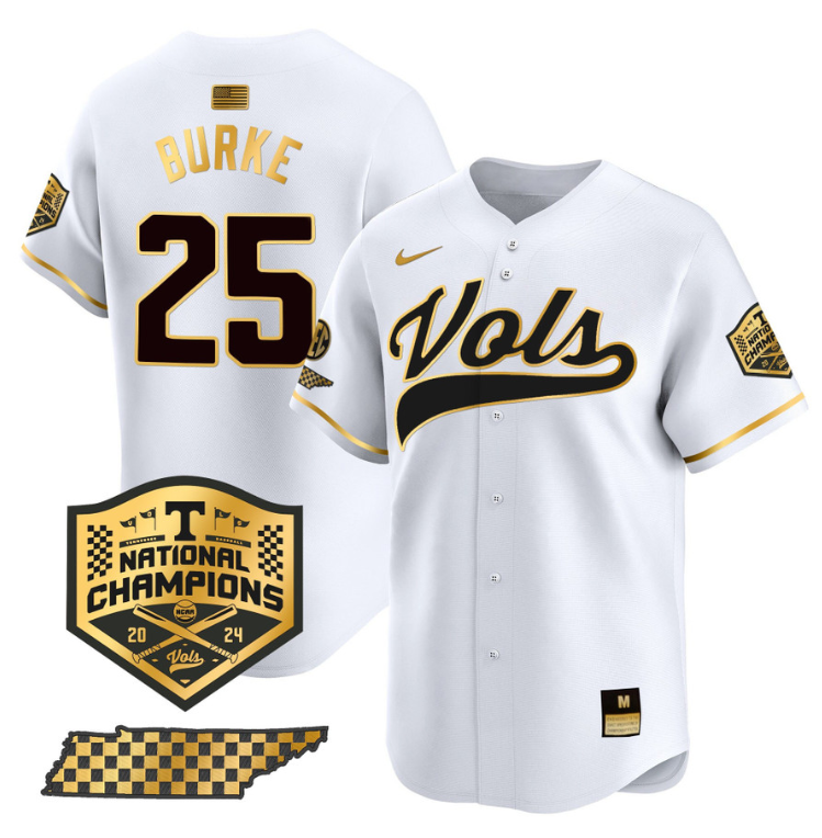 Blake Burke Jersey #25 Tennessee Vols 2024 Champions Stitched White Gold