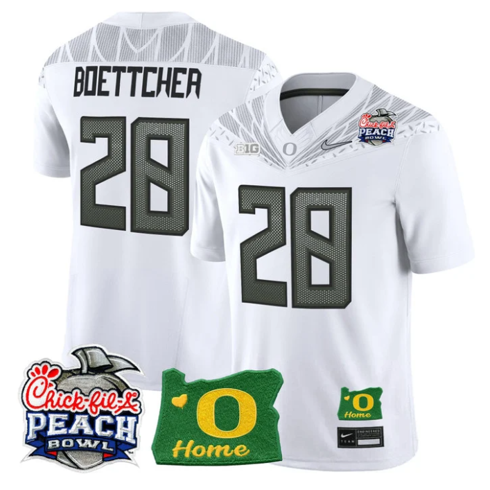 Bryce Boettcher Jersey #28 Oregon Ducks 2026 Peach Bowl Oregon State White