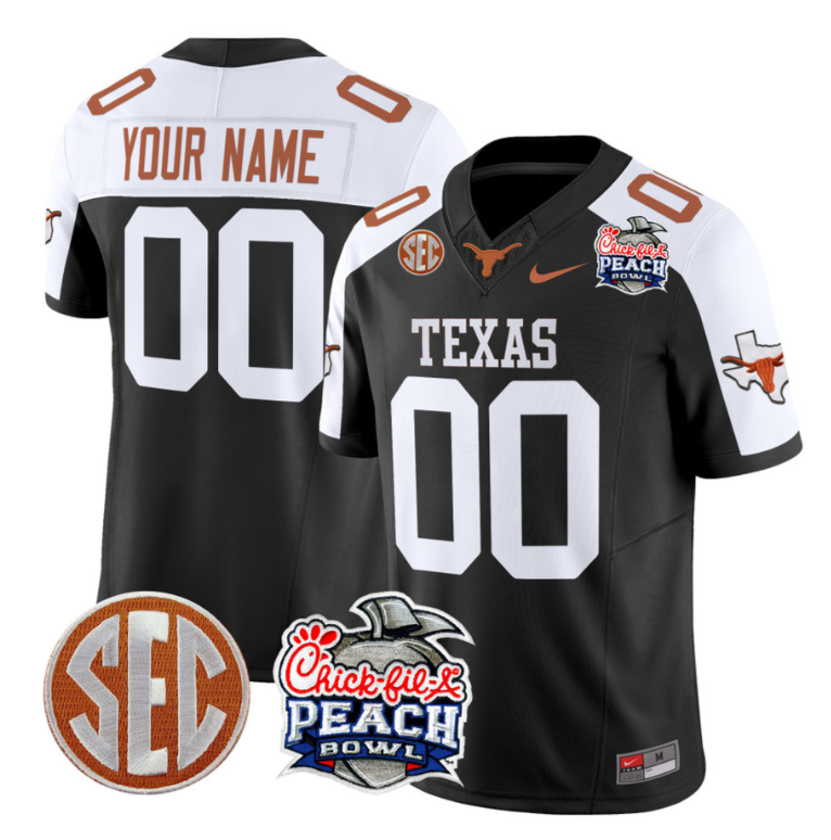 Custom Texas Longhorns Jersey Peach Bowl Patch Vapor Football