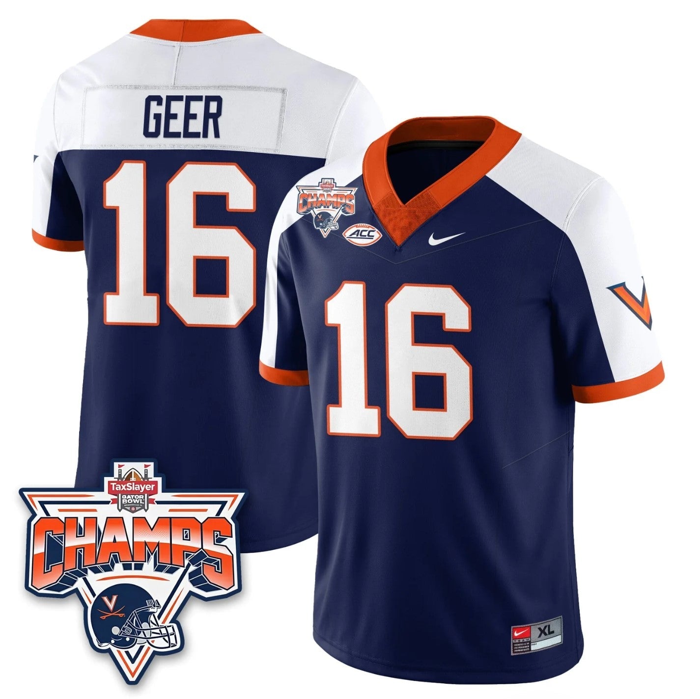 Cole Geer Jersey #16 Virginia Cavaliers 2025 Gator Bowl Champions Stitched