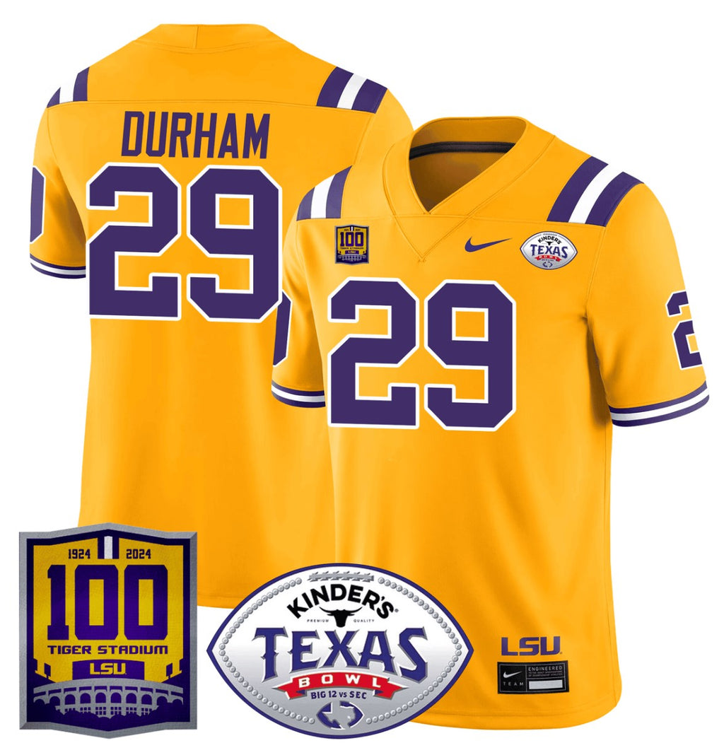 Caden Durham Jersey #29 LSU Tigers Texas Bowl Patch Football