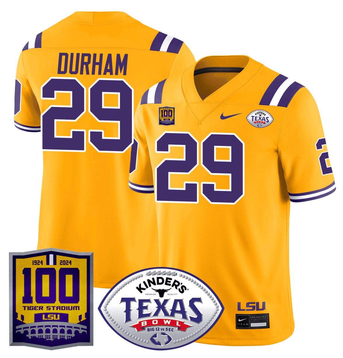Caden Durham Jersey #29 LSU Tigers Texas Bowl Patch Football