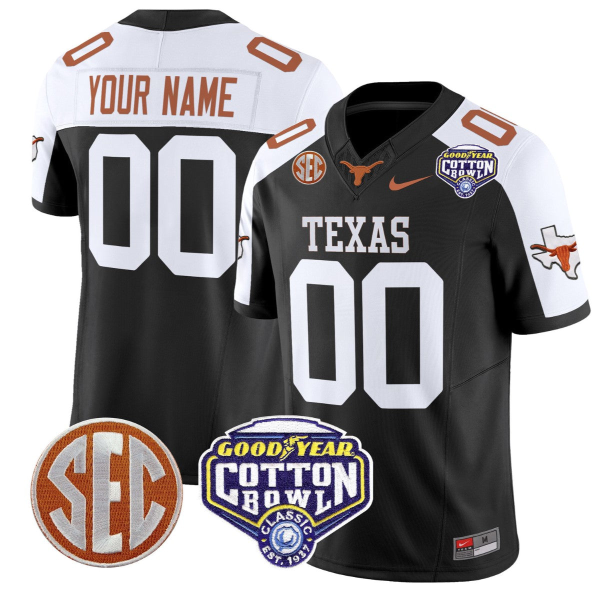 Custom Texas Longhorns Jersey Name, Number Cotton Bowl Patch Stitched