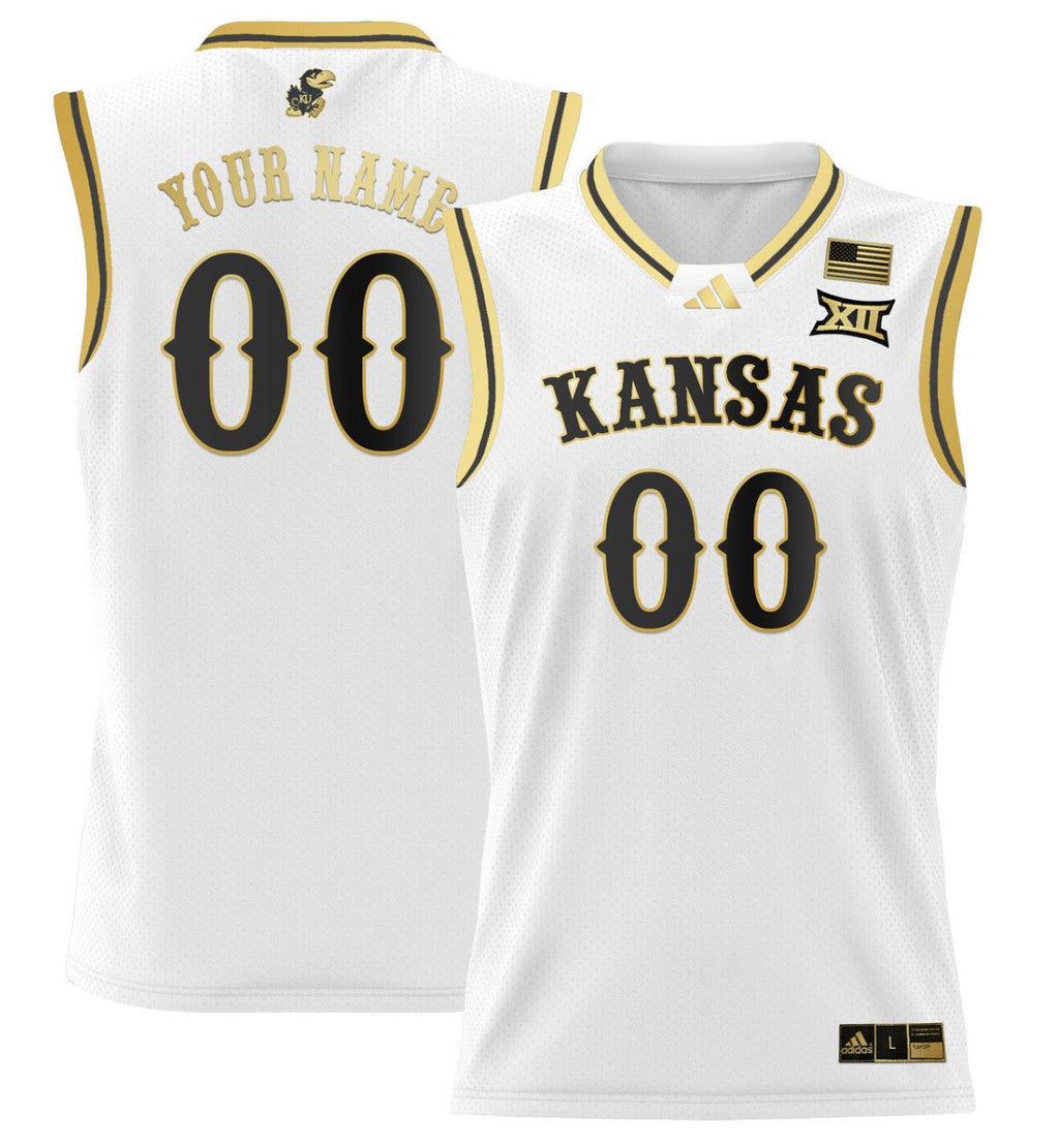 Custom Kansas Jayhawks Jersey 2024 Lightweight Basketball Stitched White Gold