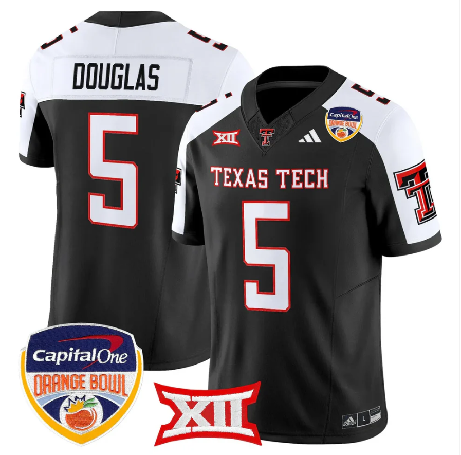 Caleb Douglas Jersey #5 Texas Tech 2025 Orange Bowl Patch V2 Stitched