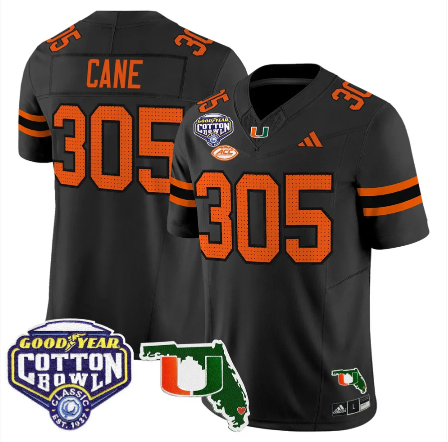 Cane Jersey #305 Miami Hurricanes 2025 Cotton Bowl Florida Patch Stitched