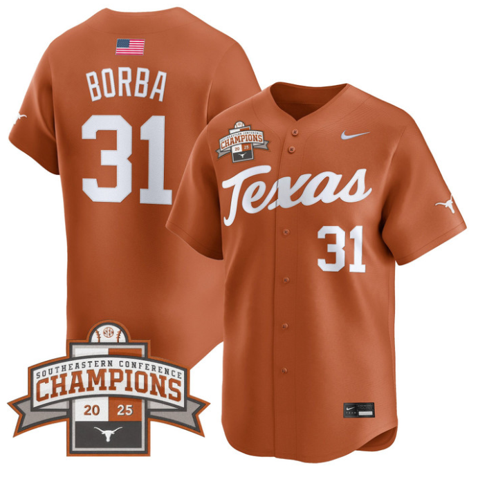 Casey Borba Jersey #31 Texas Longhorns 2025 Southeastern Champions Vapor Stitched Texas