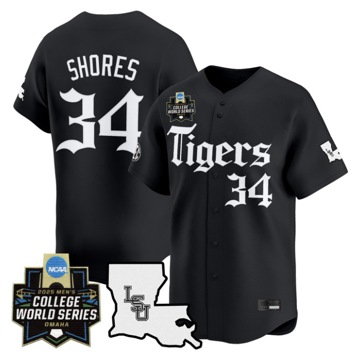 Chase Shores Jersey #34 LSU Tigers 2025 World Series Gothic Geaux Edition