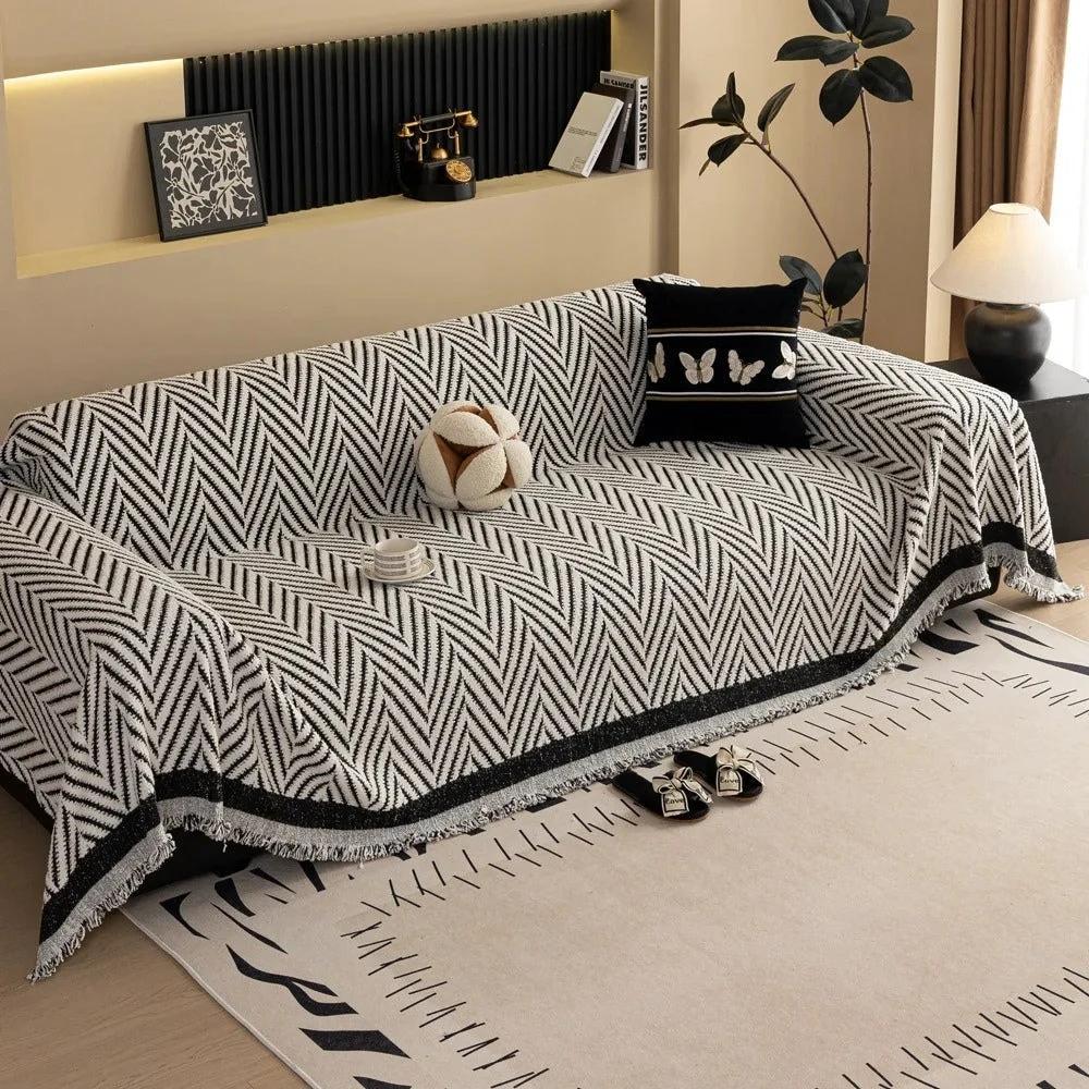 Chevron Herringbone Tassel Sofa Cover